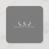 Classy Deer Antlers Monogram Gray Vierkante Visitekaartje (Voorkant)