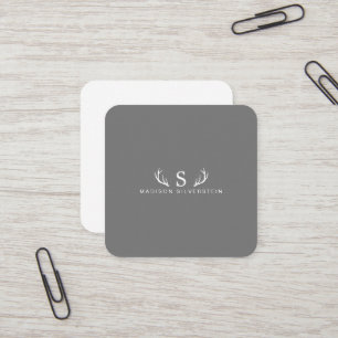 Classy Deer Antlers Monogram Gray Vierkante Visitekaartje