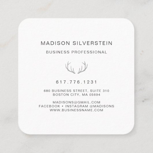 Classy Deer Antlers Monogram Gray Vierkante Visitekaartje (Achterkant)