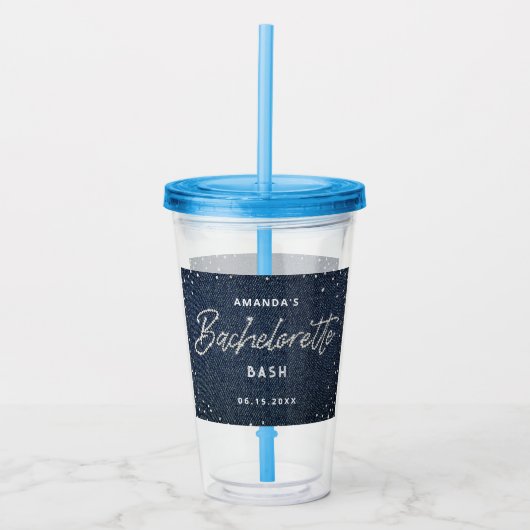 Classy Denim Diamonds Bachelorette gepersonaliseer Acryl Drinkbeker (Voorkant)