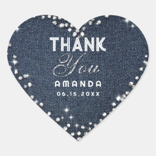 Classy Denim Diamonds Glitter Rhinestone Hartelijk Hart Sticker