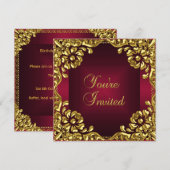 Classy Design Party Nodig Gold Bourgogne Red uit Kaart (Voorkant / Achterkant)