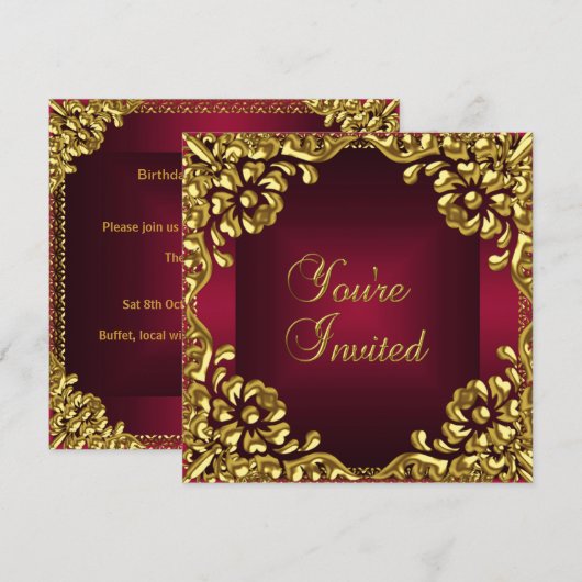 Classy Design Party Nodig Gold Bourgogne Red uit Kaart (Voorkant / Achterkant)