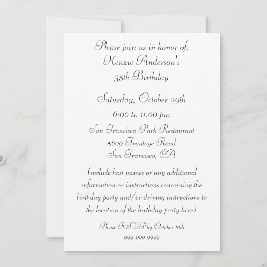 Classy Diamond Birthday Party Invitation Kaart (Achterkant)
