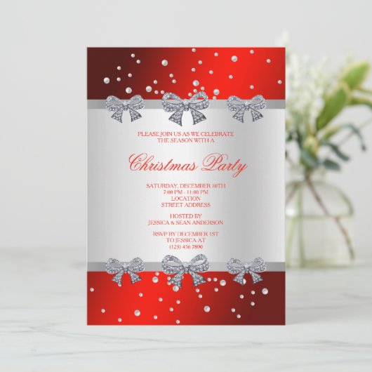 Classy Diamond Bows & Parels Kerstmis Kaart (Staand voorkant)