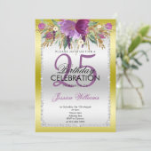 Classy Diamond Glitter Waterverf Flowers Verjaarda Kaart (Staand voorkant)