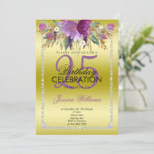 Classy Diamond Glitter Waterverf Flowers Verjaarda Kaart (Staand voorkant)