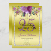 Classy Diamond Glitter Waterverf Flowers Verjaarda Kaart (Voorkant / Achterkant)