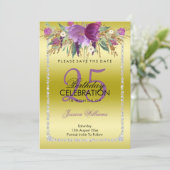 Classy Diamond Glitter Waterverf Flowers Verjaarda Save The Date (Staand voorkant)