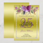 Classy Diamond Glitter Waterverf Flowers Verjaarda Save The Date (Voorkant / Achterkant)