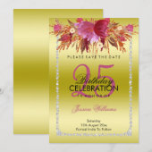 Classy Diamond Glitter Waterverf Flowers Verjaarda Save The Date (Voorkant / Achterkant)