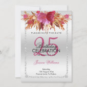 Classy Diamond Glitter Waterverf Flowers Verjaarda Save The Date (Voorkant)