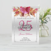 Classy Diamond Glitter Waterverf Flowers Verjaarda Save The Date (Staand voorkant)