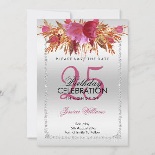 Classy Diamond Glitter Waterverf Flowers Verjaarda Save The Date