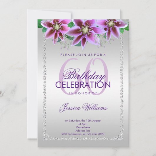 Classy Diamonds & Bloemen 60ste Verjaardag Kaart (Voorkant)