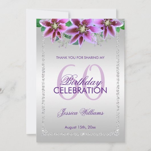 Classy Diamonds & Flowers Birthday Bedankkaart (Voorkant)