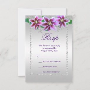 Classy Diamonds & Flowers Birthday RSVP Kaartje