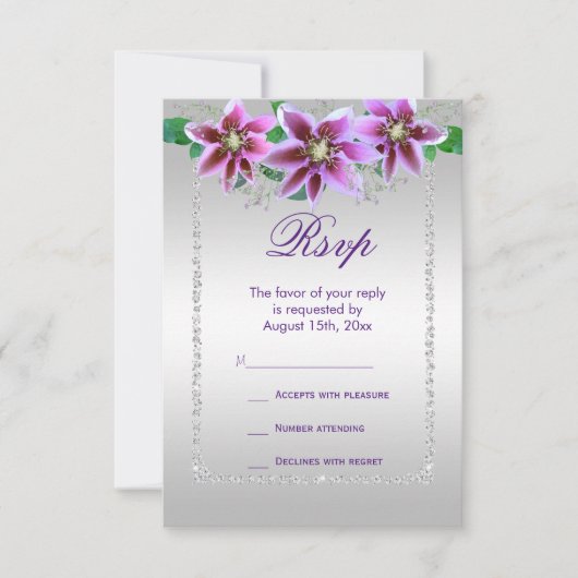 Classy Diamonds & Flowers Birthday RSVP Kaartje (Voorkant)