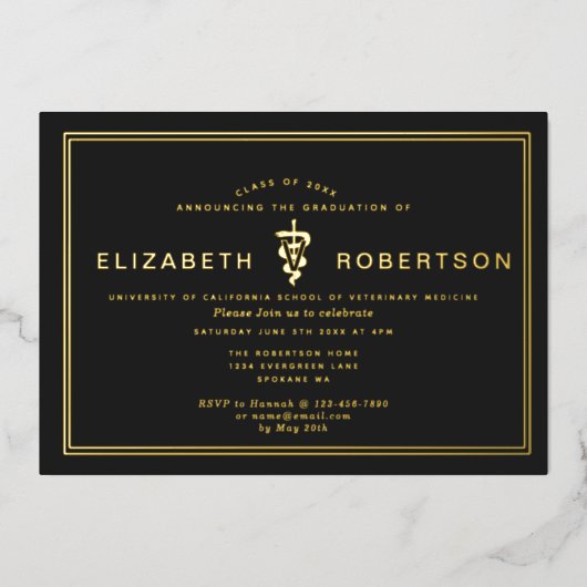 Classy Diploma Veterinary Graduation Party Folie Uitnodiging (Voorkant)