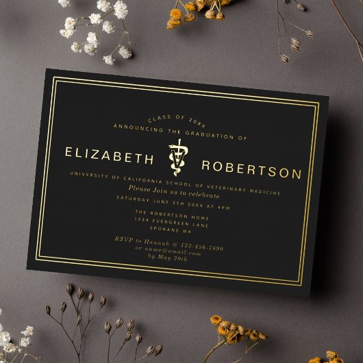 Classy Diploma Veterinary Graduation Party Folie Uitnodiging