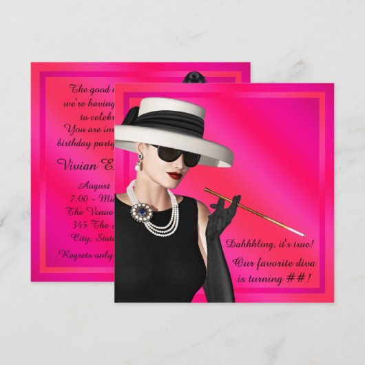 Classy Diva Hot Pink verjaardagsfeestje Kaart (Voorkant / Achterkant)