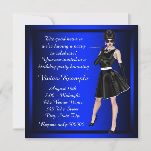 Classy Diva Royal Blue verjaardagsfeest Kaart (Achterkant)