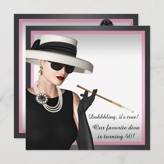 Classy Diva Roze en Zwart 40ste verjaardag Kaart (Voorkant / Achterkant)