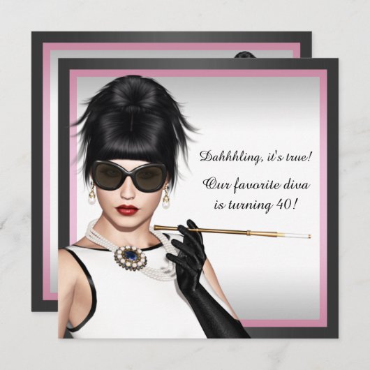 Classy Diva Roze en Zwarte Verjaardag Kaart (Voorkant / Achterkant)