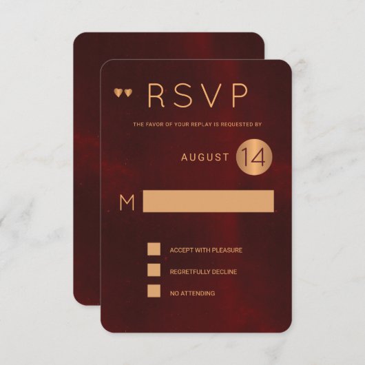 Classy donker bordeauxrood metallic koper bruiloft kaart (Voorkant / Achterkant)