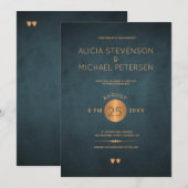 Classy donker marineblauw metallic koper bruiloft kaart (Voorkant / Achterkant)