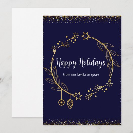 Classy donkerblauw en gouden kerstkaart (Voorkant / Achterkant)