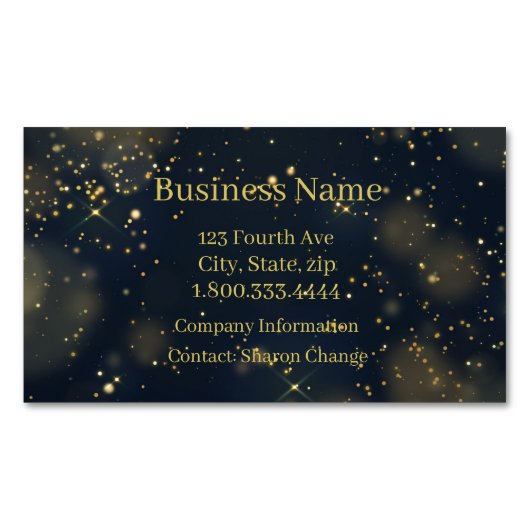 Classy donkerblauwe hemel gouden sterren magnetisch visitekaartje (Voorkant)