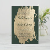 Classy donkergroen goud borstel streken chique bru kaart (Staand voorkant)