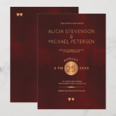 Classy donkerrode bordeaux metallic koper bruiloft kaart (Voorkant / Achterkant)