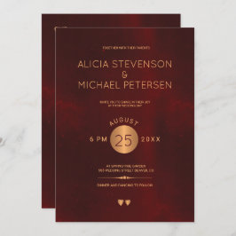 Classy donkerrode bordeaux metallic koper bruiloft kaart