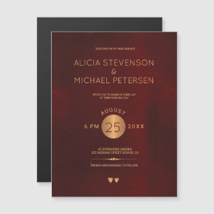 Classy donkerrode bordeaux metallic koper bruiloft magnetische uitnodiging