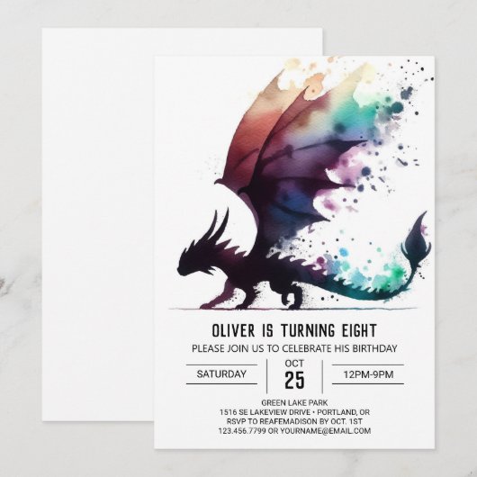 Classy Dragon Birthday bewerkbaar Kaart (Voorkant / Achterkant)