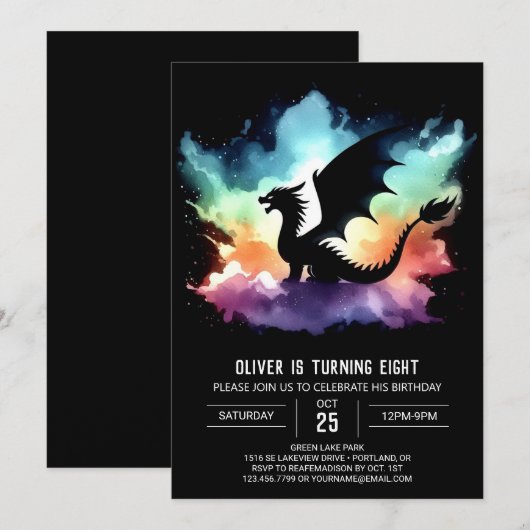 Classy Dragon Birthday Printable Kaart (Voorkant / Achterkant)