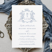 Classy Dusty Blue Floral Crest Wedding Kaart
