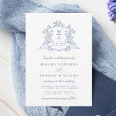 Classy Dusty Blue Floral Crest Wedding Kaart