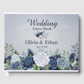 Classy Dusty Blue Waterverf Bloemen Gastenboek (Voorkant)