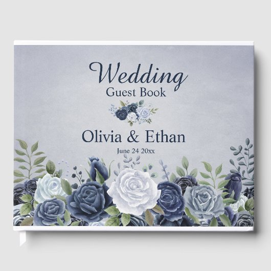 Classy Dusty Blue Waterverf Bloemen Gastenboek (Voorkant)
