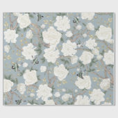 Classy Dusty Blue White Chinoiserie Bloemen Vogels Cadeaupapier (Vlak)