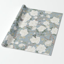 Classy Dusty Blue White Chinoiserie Bloemen Vogels