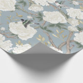 Classy Dusty Blue White Chinoiserie Bloemen Vogels Cadeaupapier (Hoek)