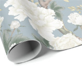 Classy Dusty Blue White Chinoiserie Bloemen Vogels Cadeaupapier (Rol Hoek)