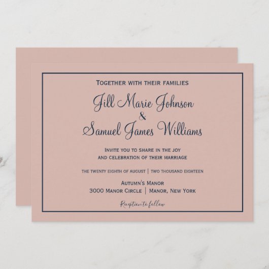 Classy Dusty Pink en Blue Kaart (Voorkant / Achterkant)