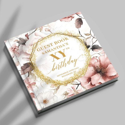 Classy Dusty Pink Gold Waterverf Custom Birthday Gastenboek