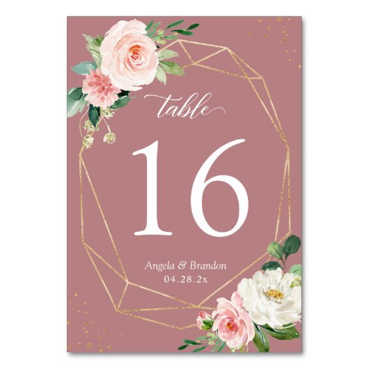 Classy Dusty Roos Blush Floral Geometric Wedding Kaart (Achterkant)