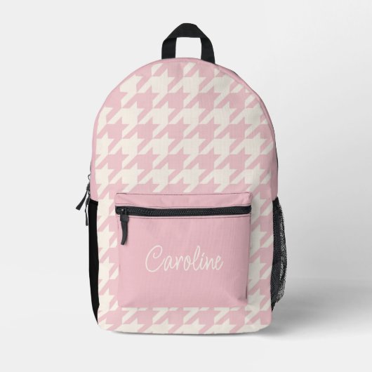 Classy Dusty Roos Blush Pink Houndstooth Pattern Bedrukte Rugzak (Voorkant)